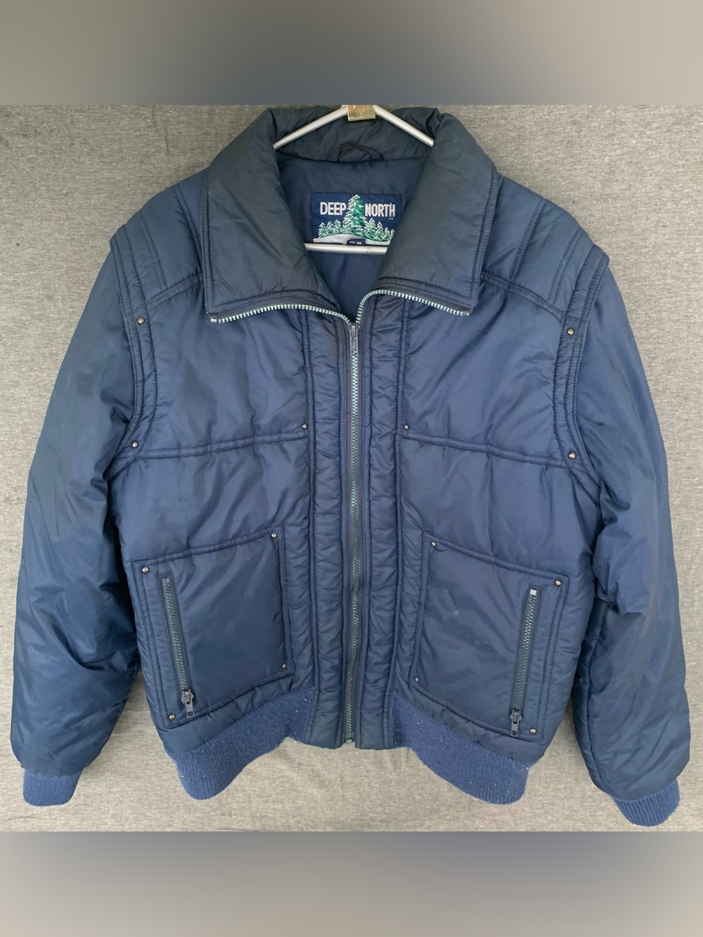 Vintage Deep North Men's Navy Quilted Puffer Jacket 70s 80s Rivets Ski Winter